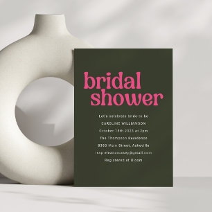 Invitación Groovy retro simple ducha verde caliente rosa de n