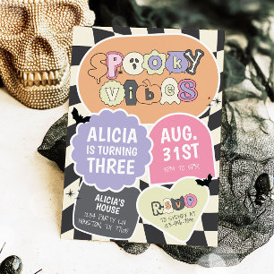 Invitación Groovy Retro Spooky Vibes Halloween Cumpleaños