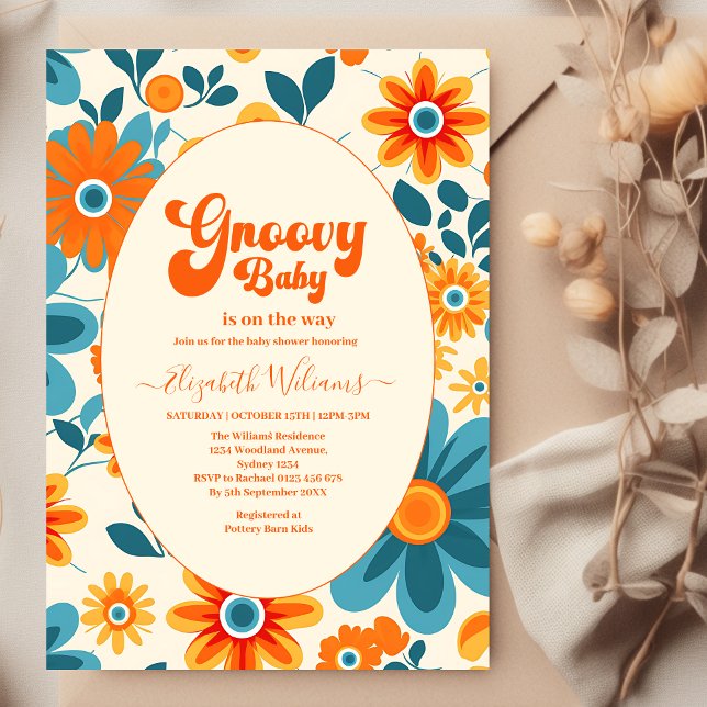 Invitación Groovy Retro Sunshine Daisy Baby Shower (Subido por el creador)