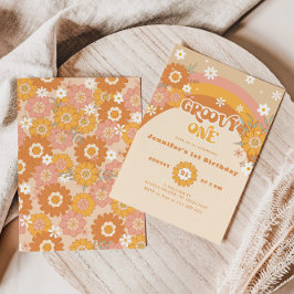 Invitación Groovy retro un cumpleaños neutral de género