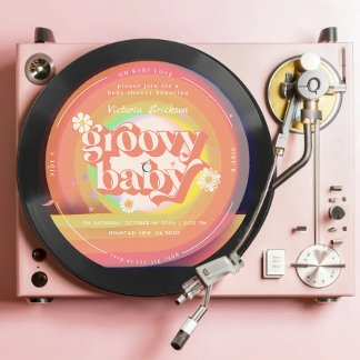 Invitación groovy Retro Vinyl Record Baby Shower