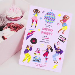 Invitación Groovy Roller Disco chica Fiesta púrpura Retro