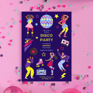 Invitación Groovy Roller Disco Fiesta púrpura Milenretro