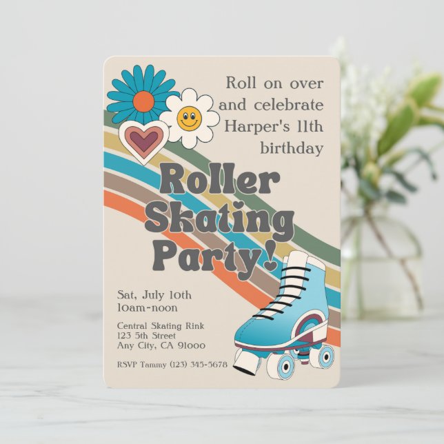 Invitación Groovy Roller Patinaje Fiesta de cumpleaños (Anverso de pie)