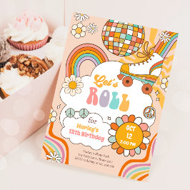 Invitación Groovy Roller Skate Retro 70 Aniversario del Arcoi