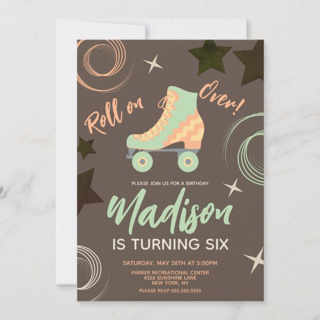 Invitación Groovy Roller Skates Rollersking Fiesta de cumplea (Anverso)