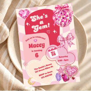 Invitación Groovy Rosa Ella es una Gema Fiesta de Cumpleaños