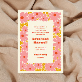 Invitación Groovy rosa y Naranja florece Boho Bachelorette