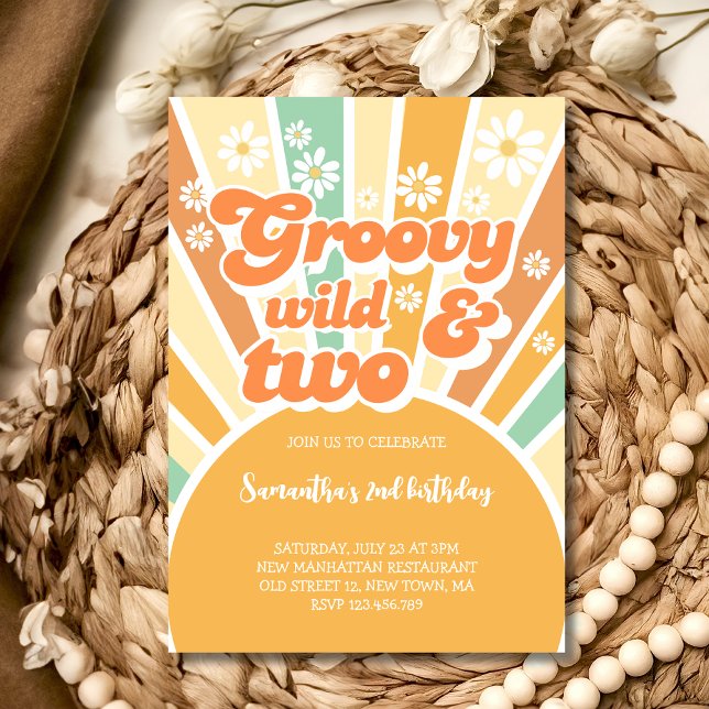 Invitación Groovy salvaje y dos niños del sol retro cumpleaño (Subido por el creador)