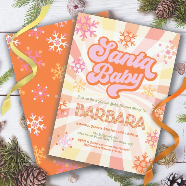Invitación Groovy Santa Baby Shower de la retro Hippie 70 (Subido por el creador)