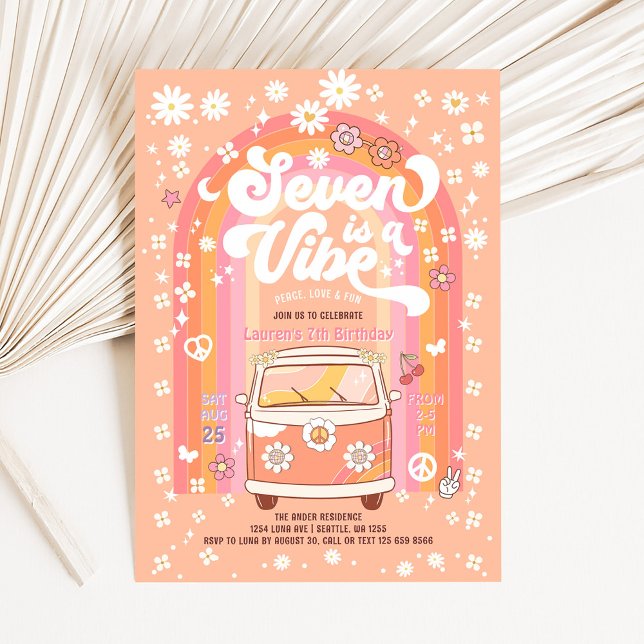 Invitación Groovy Seven es un cumpleaños 7 de Vibe Van Bus (Subido por el creador)