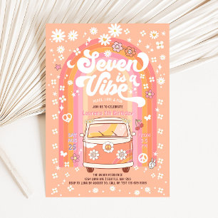 Invitación Groovy Seven es un cumpleaños 7 del autobús Vibe V