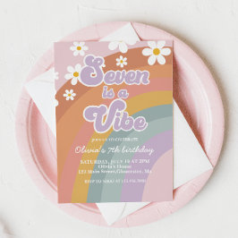 Invitación Groovy Seven es una vibra Cumpleaños 7 Retro Arcoí