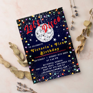 Invitación Groovy Silver Disco Ball Fiesta Noche Cumpleaños