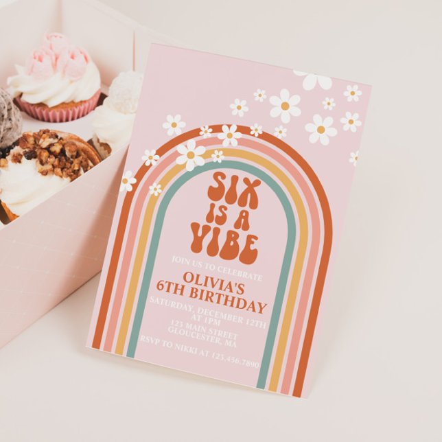 Invitación Groovy Six es un arcoiris de la margarita de Vibe  (Subido por el creador)