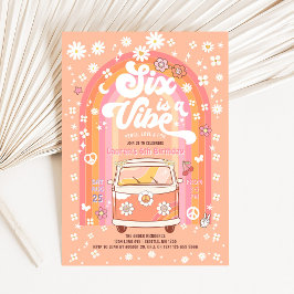Invitación Groovy Six es un Vibe Van Bus 6º cumpleaños