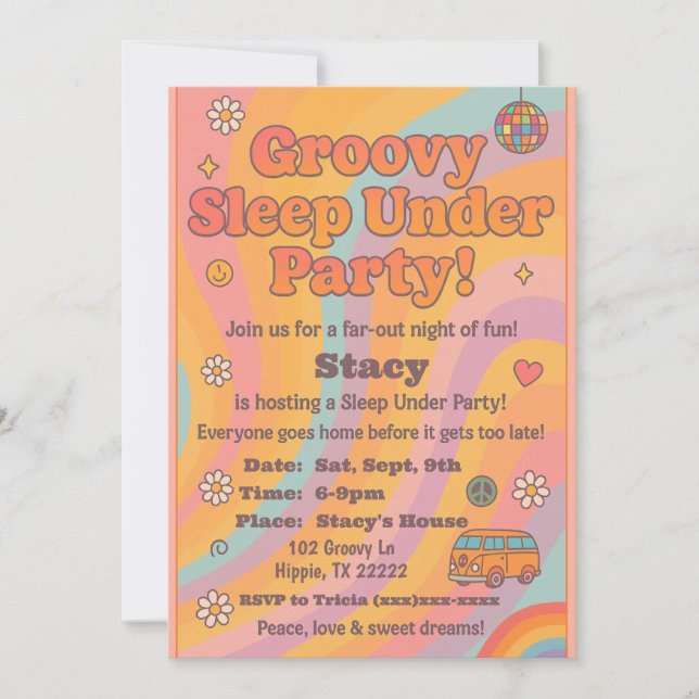 Invitación Groovy Sleep Under Birthday Party Invitation (Anverso)
