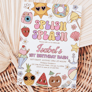 Invitación Groovy Splish Splash Fiesta de Cumpleaños en la Pl