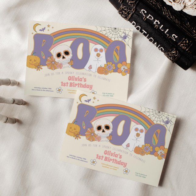 Invitación Groovy Spooky Halloween Fantasma Chica (Subido por el creador)