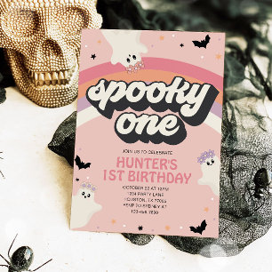 Invitación Groovy Spooky Un Chica Primer cumpleaños Halloween