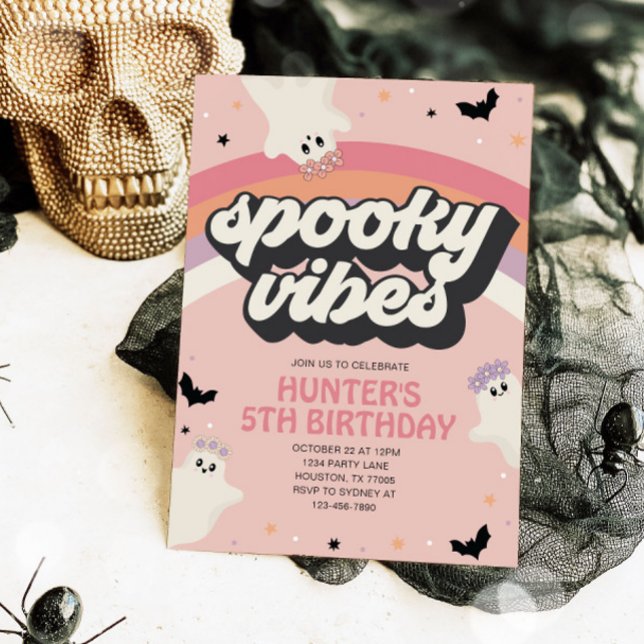 Invitación Groovy Spooky Vibes Chica Halloween Cumpleaños (Subido por el creador)