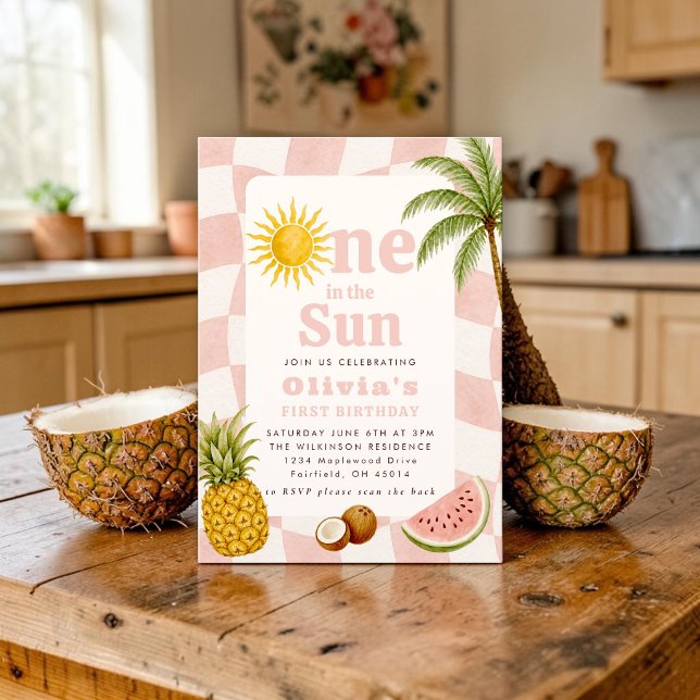 Invitación Groovy Sun & Tropics Fiesta del Primer Cumpleaños (Subido por el creador)