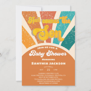 Invitación Groovy Sunshine Baby Shower aquí llega el hijo