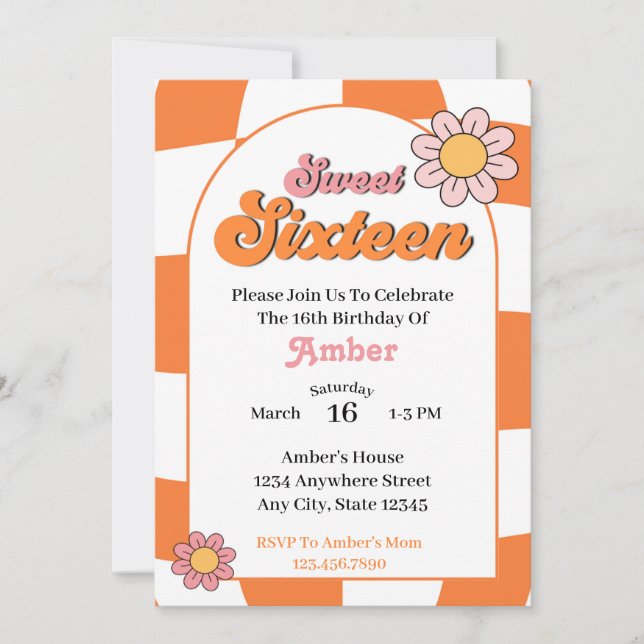 Invitación Groovy Sweet 16 Fiesta de cumpleaños (Anverso)