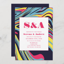 Invitación Groovy Swirl Marble Colorful Moderno Boda