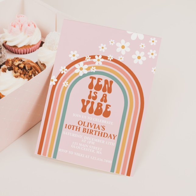 Invitación Groovy Ten es un arcoiris vibe que cumple 10 años (Subido por el creador)