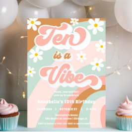 Invitación Groovy Ten es un Vibe retro pasteles de 10 años