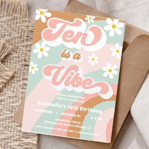 Invitación Groovy Ten es una chica pastel retro con estilo