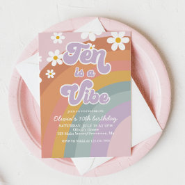 Invitación Groovy Ten es una vibra Cumpleaños 10 Retro Arcoír