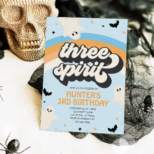 Invitación Groovy Three Spirit Boy cumpleaños 3 Halloween