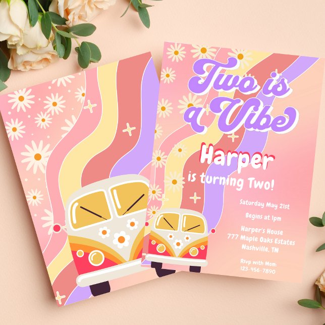 Invitación Groovy Two es cumpleaños de Vibe Retro 70 (Subido por el creador)