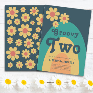 Invitación Groovy Two Retro Daisy Birthday Party