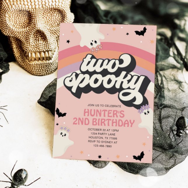 Invitación Groovy Two Spooky Chica Halloween de cumpleaños (Subido por el creador)