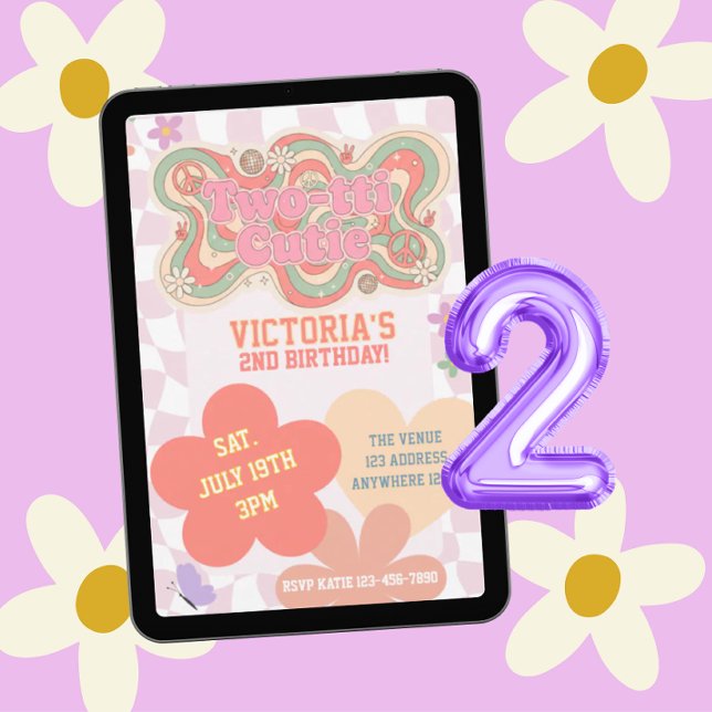 Invitación Groovy Two-tti Cutie, Retro Pinks segundo cumpleañ (Subido por el creador)