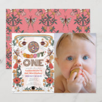 Groovy Un Chica retro foto primer cumpleaños