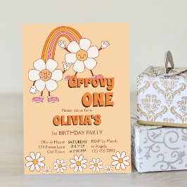 Invitación Groovy un cumpleaños retro 70 boho daisy