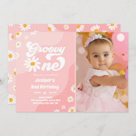 Invitación Groovy Un Fiesta de cumpleaños Boho Floral Daisy