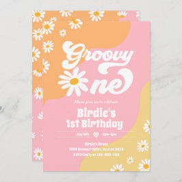 Invitación Groovy Un Fiesta de cumpleaños Boho Floral Daisy