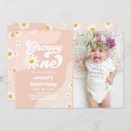 Invitación Groovy Un Fiesta de cumpleaños Boho Floral Daisy
