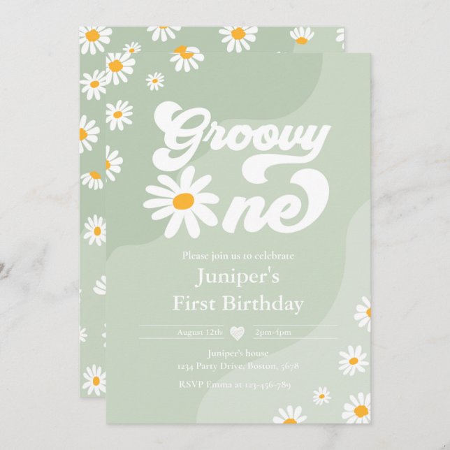 Invitación Groovy Un Fiesta de cumpleaños Boho Floral Daisy (Anverso / Reverso)