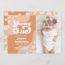Invitación Groovy Un Fiesta de cumpleaños Boho Floral Daisy