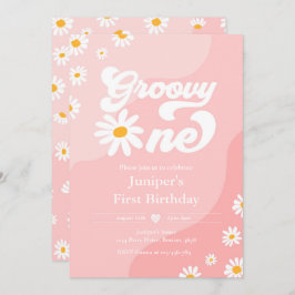 Invitación Groovy Un Fiesta de cumpleaños Boho Floral Daisy