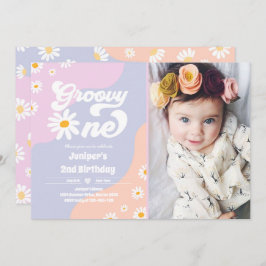 Invitación Groovy Un Fiesta de cumpleaños Boho Floral Daisy