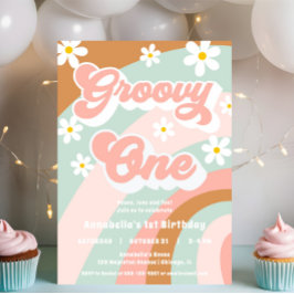Invitación Groovy Un primer cumpleaños pasteles boho chica