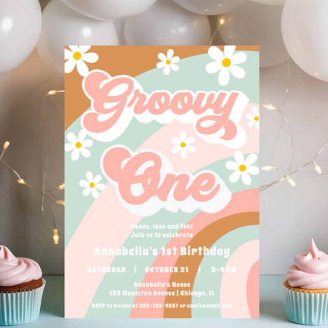 Invitación Groovy Un primer cumpleaños pasteles boho chica (Subido por el creador)