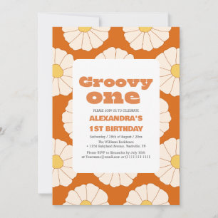Invitación Groovy un primer cumpleaños Retro colorido